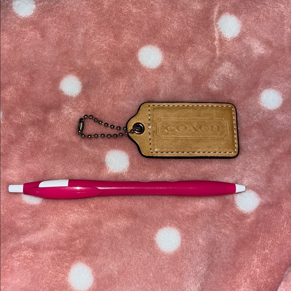 Coach Large Tan Leather Hang Bag Tag Keychain - Picture 2 of 4